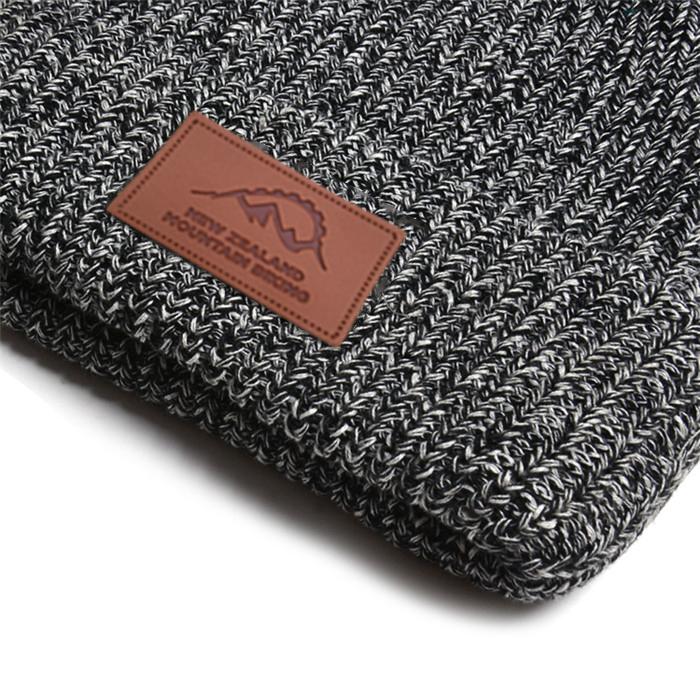 Custom Wool Heather Grey Knitted Ribbed Toque Beanie Leather Label Keep Warm  5