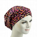 Fashion Leopard Print winter hats spandex Fabric Satin Lined Organic Beanie hat 2