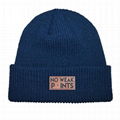 Factory Directly Sale Winter Custom Beanie Knit Warm Beanie Leather Patch 2