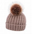 Cable Knit Beanie with Faux Fur Pompom Ears Beanie Winter Hat With Two Balls 