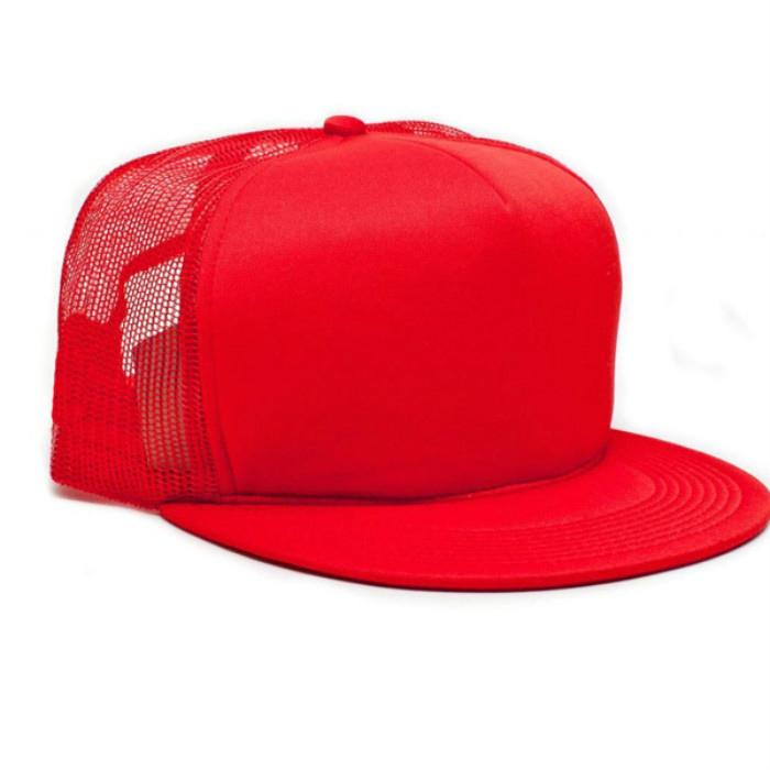 Red Foam Mesh Snapback Cap Flat Brim Trucker Cap Hats Blank Wholesale