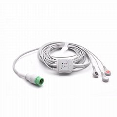 Compatible Biolight One Piece ECG Cable with 3 leads Snap AHA Standard 