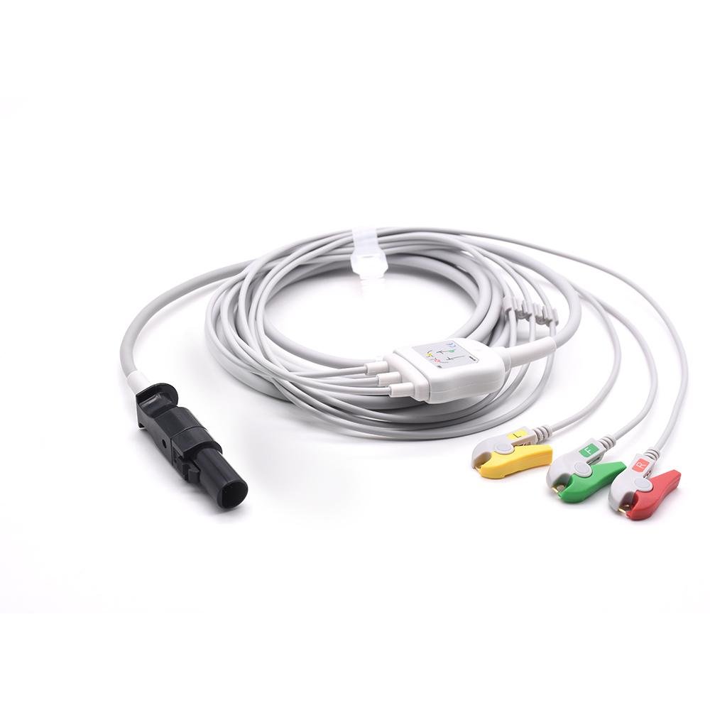 CAS Medical Compatible ECG One Piece Cable with 3 leads Grabber IEC Standard 