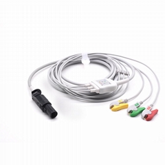 CAS Medical Compatible ECG One Piece Cable with 3 leads Grabber IEC Standard 