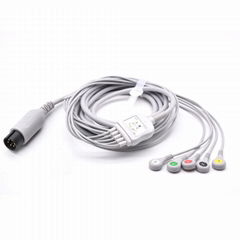 AAMI One-piece ECG Cable with 5 leads Snap IEC Standard 