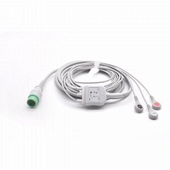 Comen compatible one-piece ECG Cable with 3 leads Snap AHA