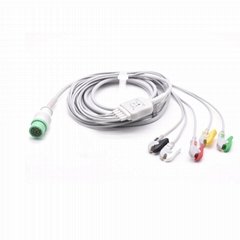 Comen compatible one-piece ECG Cable with 5 leads Grabber IEC