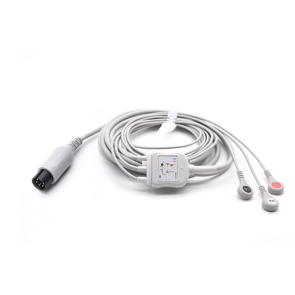 AAMI Compatible One-piece ECG Cable with 3 Leads Snap