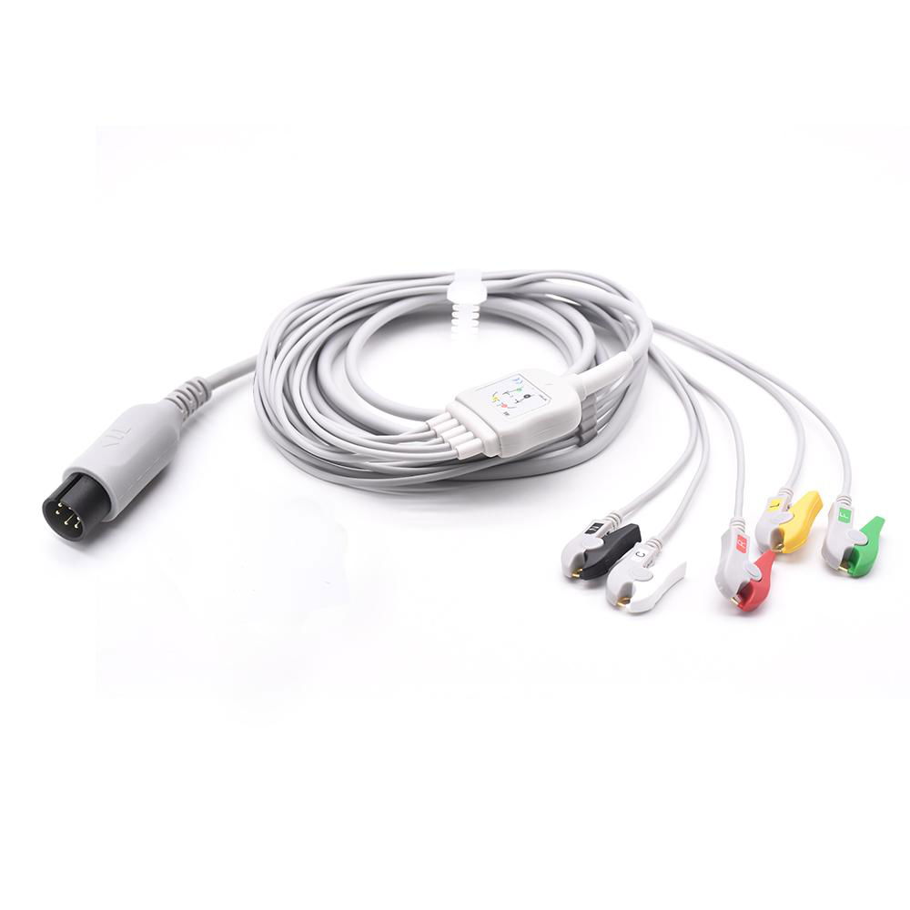 One-piece ECG Cable with 5 Leads Grabber Compatible AAMI