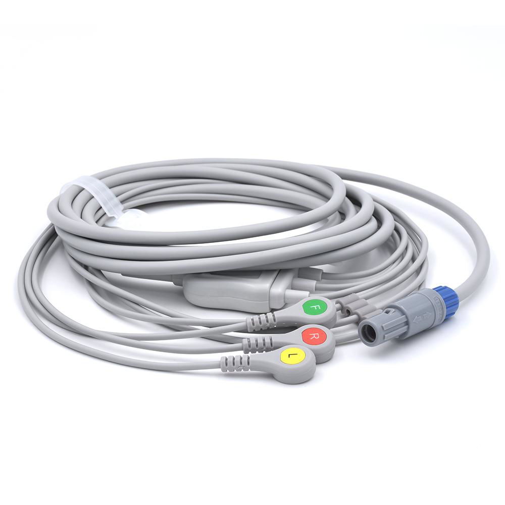 GE Healthcare Compatible Direct-Connect ECG Cable with 3 Leads Snap