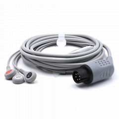 One-piece ECG Cable with 3 leads Snap AHA Compatible with Comen