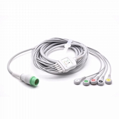 Biolight Compatible One-piece ECG Cable with 5 leads Snap IEC