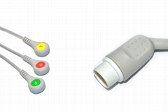 Mennen Compatible Direct-connect ECG Cable with 3 Leads Snap IEC