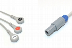 Biosys Compatible Direct-connect ECG Cable with 3 Leads Snap AHA