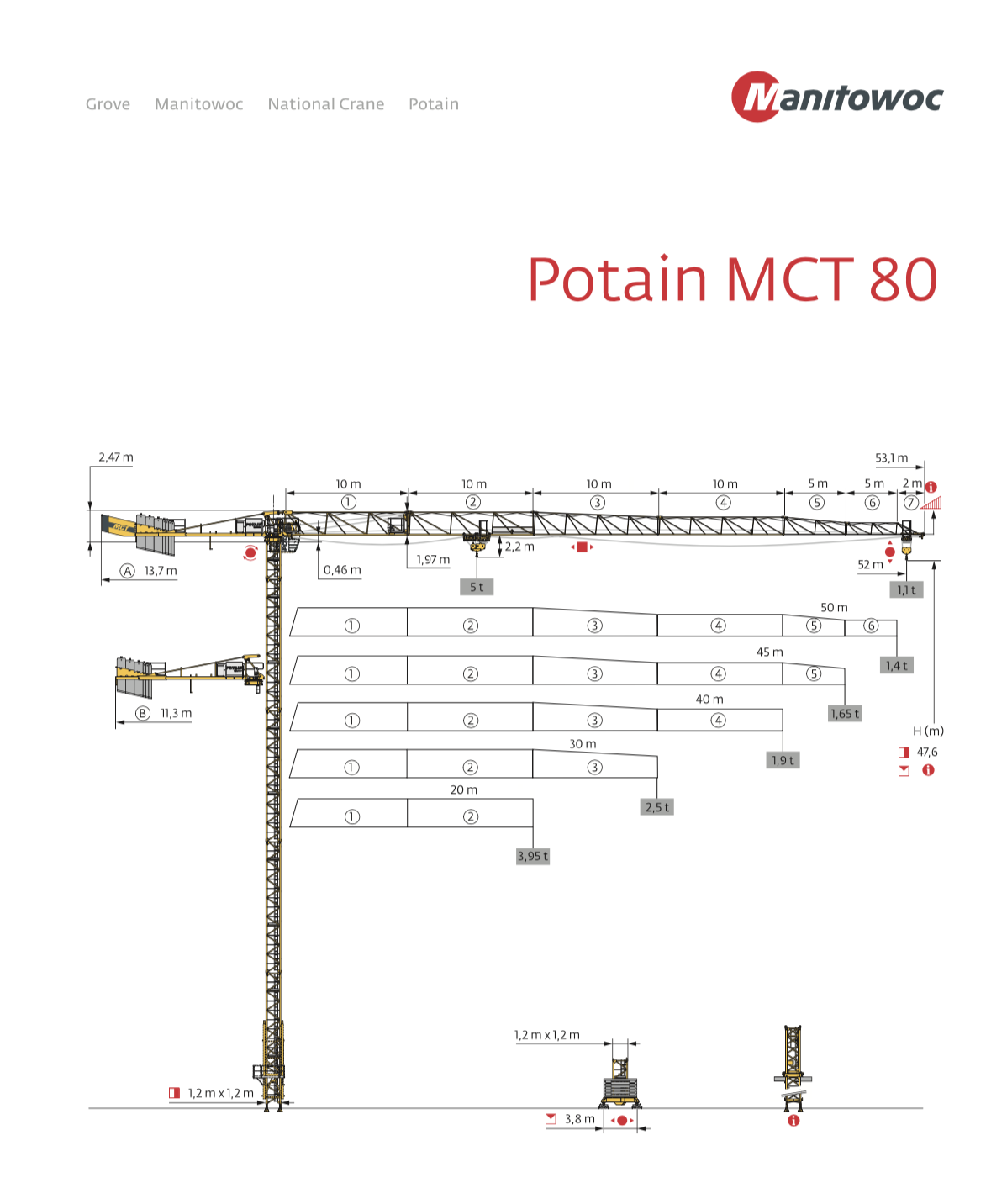 塔式起重机 MCT80-5吨 50米臂长  2