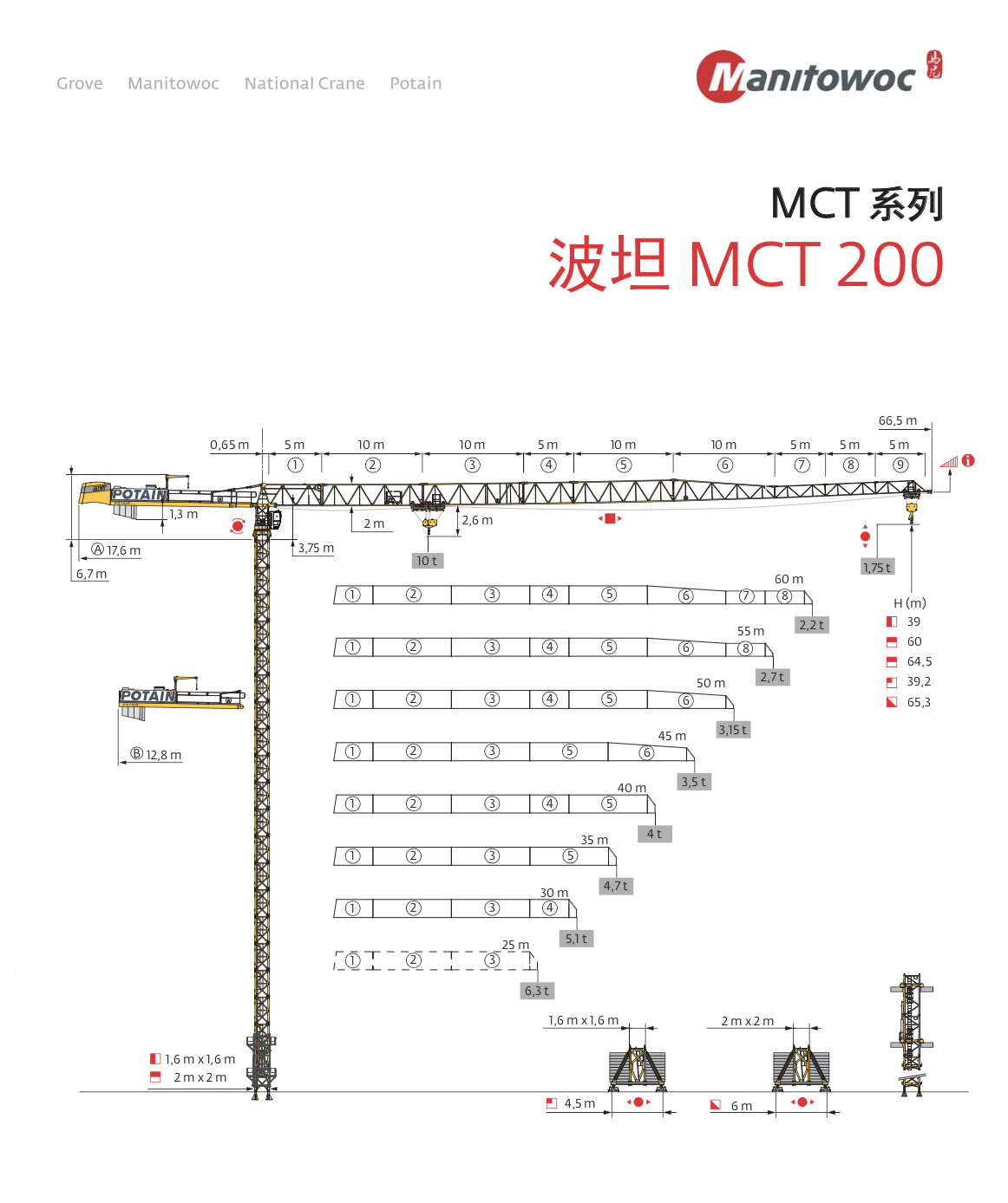 平头塔式起重机MCT200-10吨 66.5米臂长 2