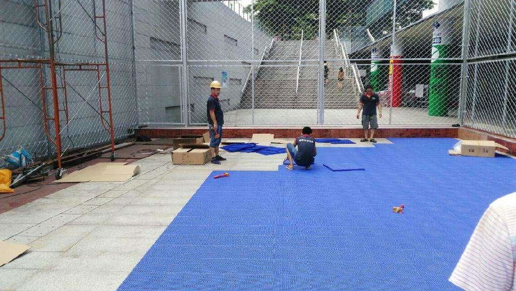 湖南長沙室外球場拼裝地板籃球場塑膠網球場施工 3