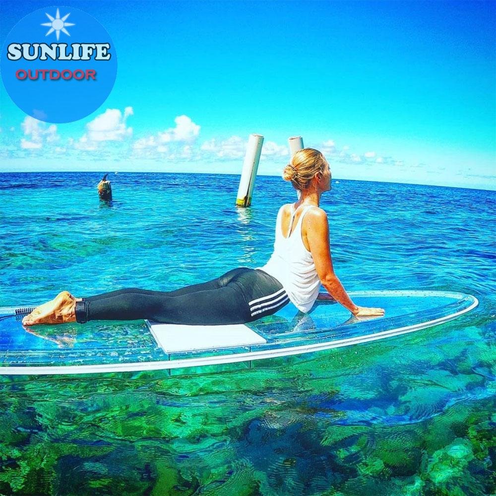 Wholesales Lexan Clear Paddle board transparent SUP with paddles and Foot leash 3