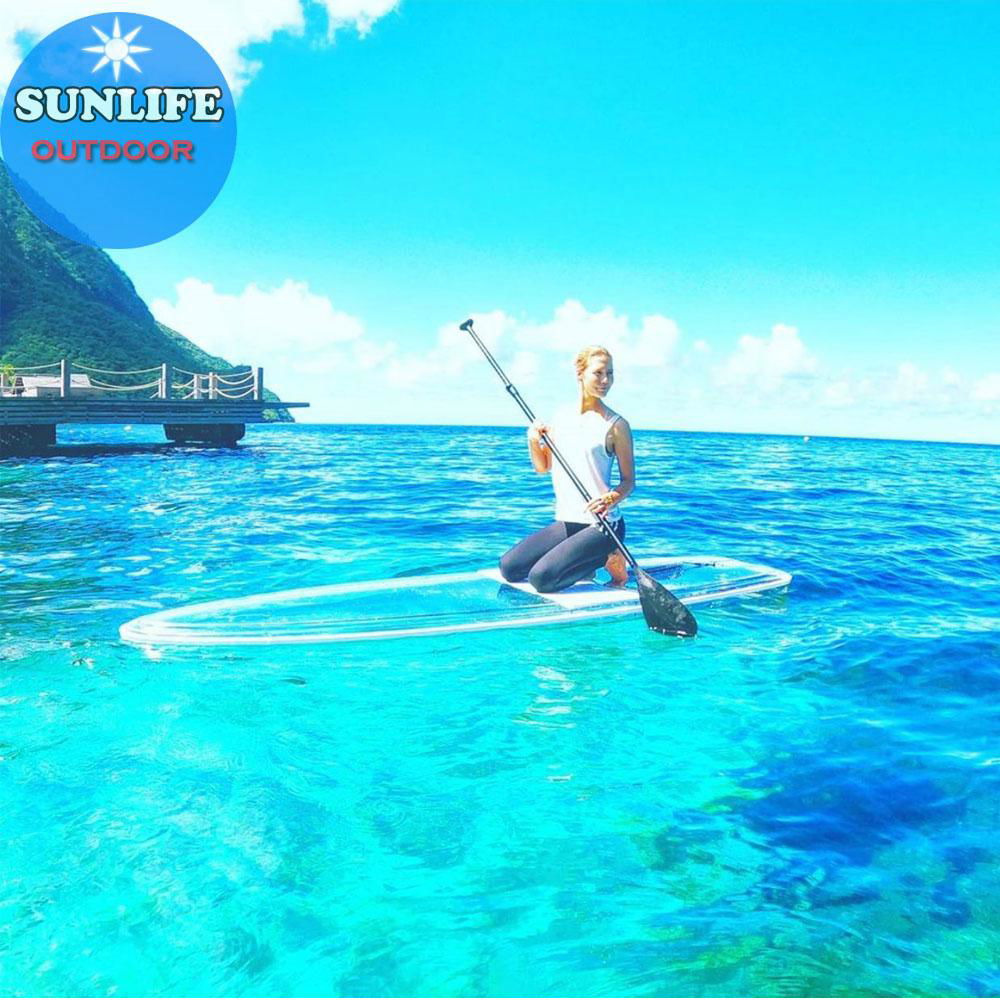 Wholesales Lexan Clear Paddle board transparent SUP with paddles and Foot leash 4