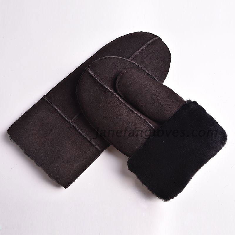 winter outdoor men sheepskin double face curly hair shearling snow mittens 3