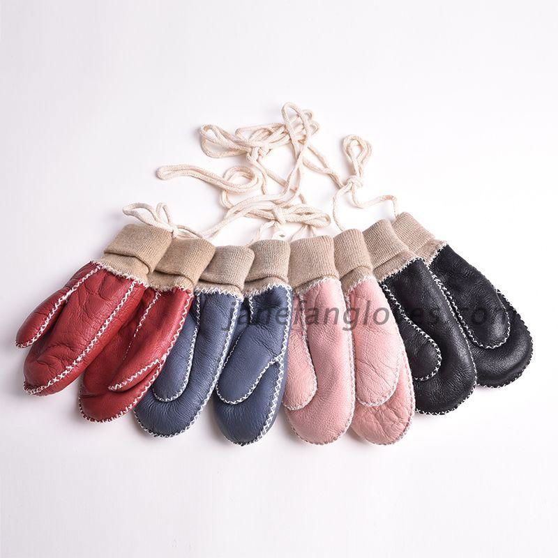 Wholesale warm lovely sheepskin fur baby mittens 2