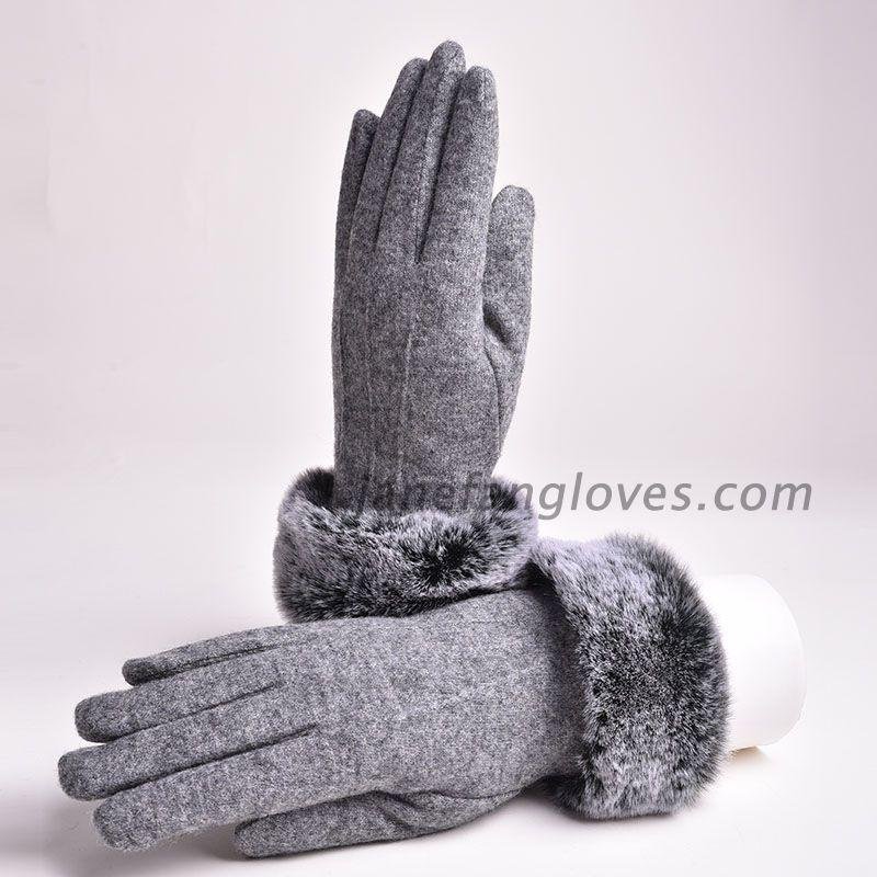 women fashion winter 80% wool 20% acrylic gloves with fur trim 2
