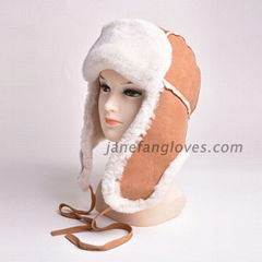 China sheepskin bomber cap winter lamb fur trapper fur hat