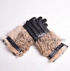 Wholesale winter genuine leather gloves with rabbit fur