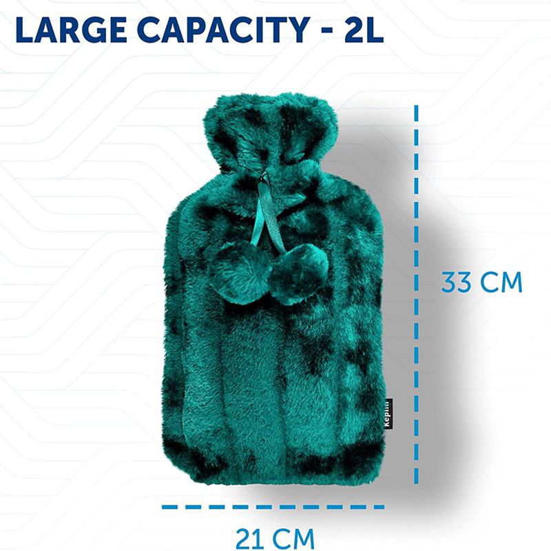 Factory Hot Sale Luxury Cosy Faux Fur Pom Pom Hot Water Bottle Bag - 2 Litre 2