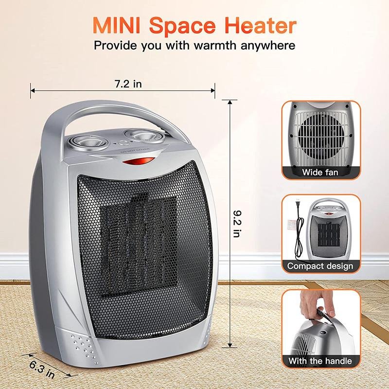 2 in 1 Fan Heater Energy Efficient Electric Heater Portable Ceramic 1500W/750W  5