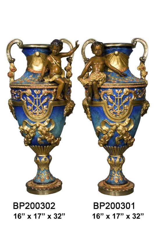 A Colorful Bronze Vase With Cherub Seated NO.BP200301/2 2