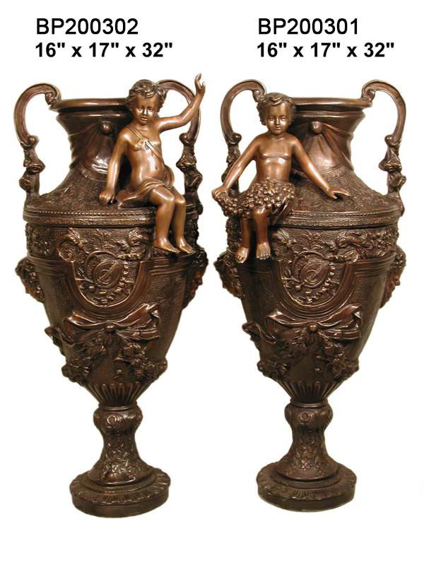 A Colorful Bronze Vase With Cherub Seated NO.BP200301/2 4