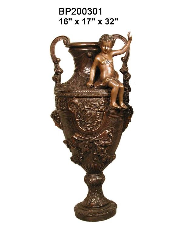 A Colorful Bronze Vase With Cherub Seated NO.BP200301/2 5