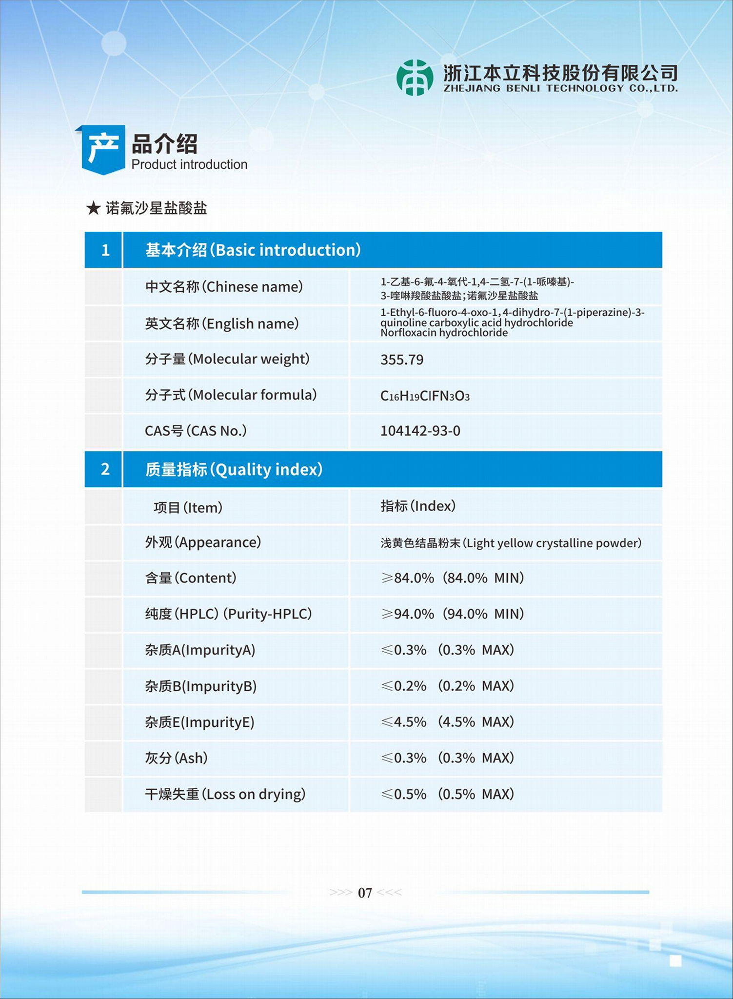 诺氟沙星盐酸盐