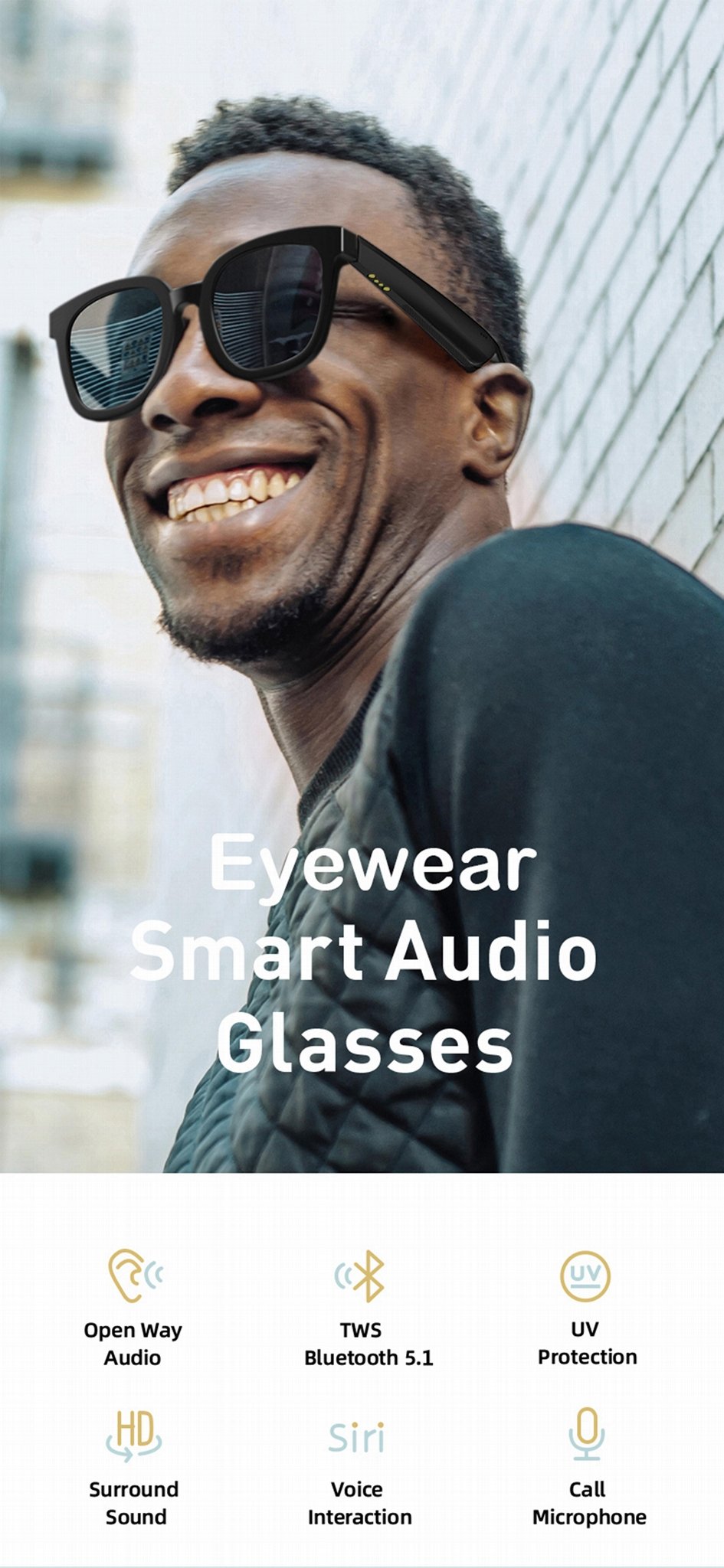  Wireless bluetooth audio glasses,Intelligent glasses, 5