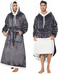 Wearable Blanket Sherpa Fleece Thick Warm Long Hooded Blanket Big Hooded Sweatsh