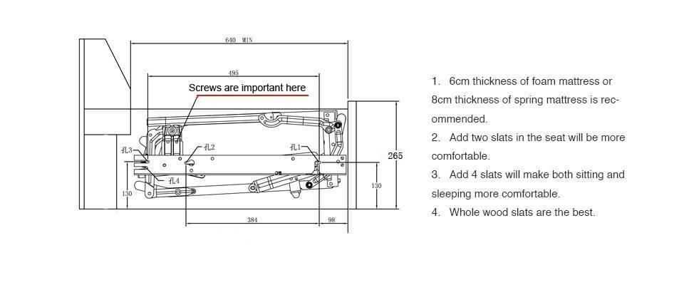 M6 Extra Narrow 3- Fold slats TF00S# Tri Fold Sofa Bed Mechanisms 3