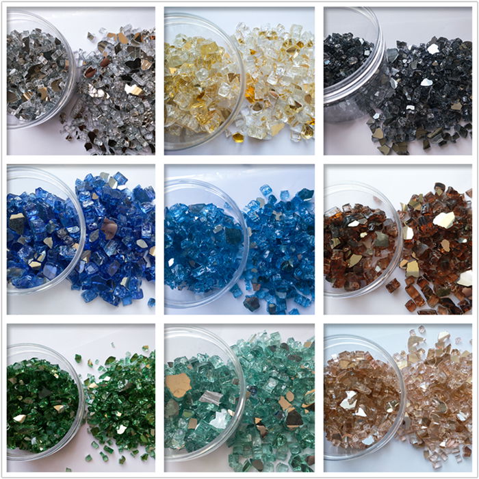 Tempered reflective fire pit glass particles