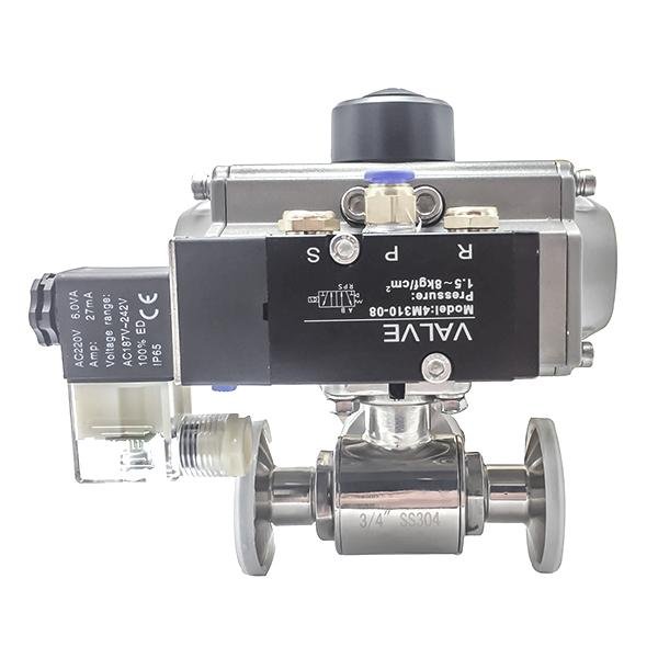 DN65 Sanitary Clamp T-Port Ball Valves with Pneumatic Actuator 
