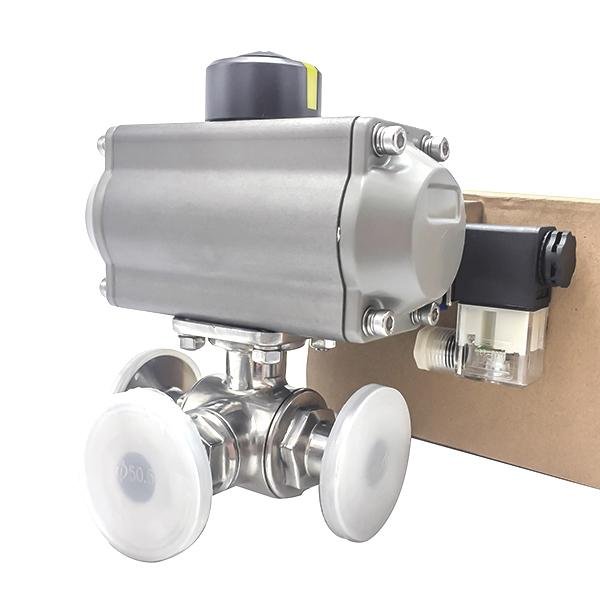 DN65 Sanitary Clamp T-Port Ball Valves with Pneumatic Actuator  3