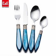 Set Stainless Steel Flatware 4Pcs Blue Pointed Resin handle Set Flatware