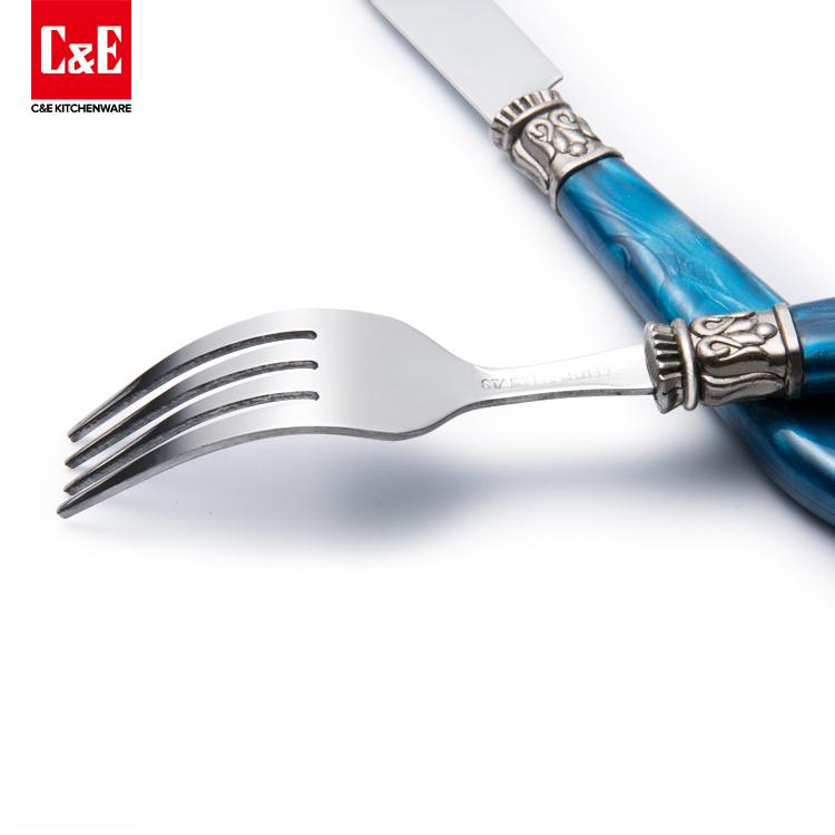 Set Stainless Steel Flatware 4Pcs Blue Pointed Resin handle Set Flatware 4