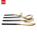 4 Piece Matte Black Handle and Gold Stainless Steel Flatware Set 3