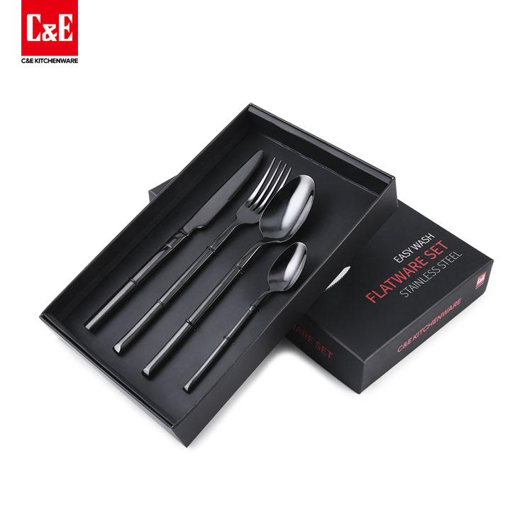 4 Piece New Design Black Stainless Steel Flatware Set Cutlery Set 2