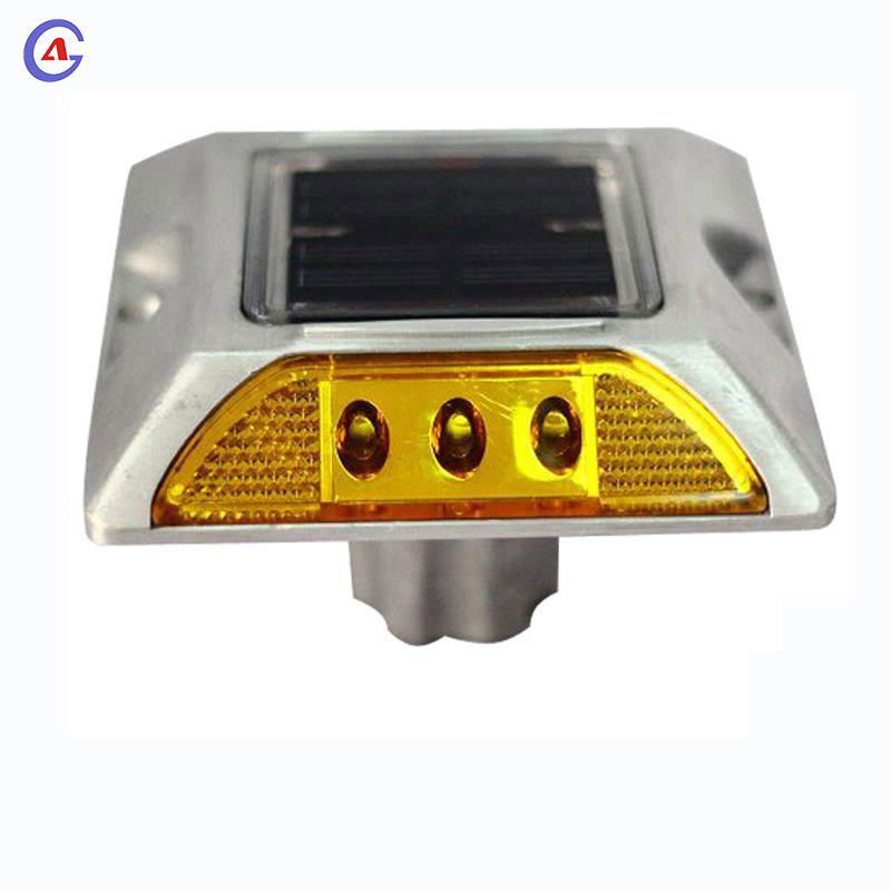 Double side led flashing aluminum solar road stud with pillar on back cat eye 4