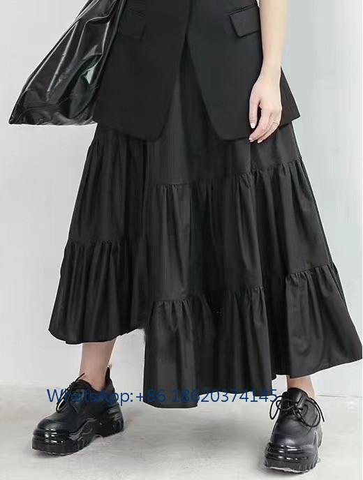Fashon new women pleated woven ankle skirt with big raffer  4