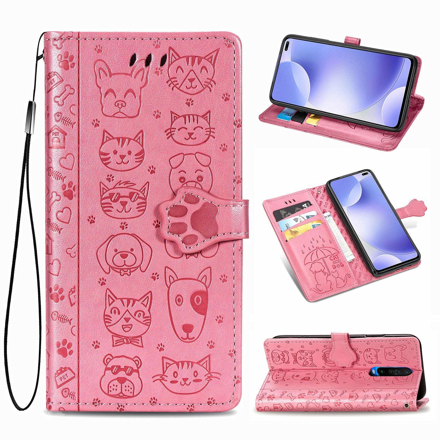 For Xiaomi Redmi K30 Leather Case Cat Dog Flip Wallet Cover 