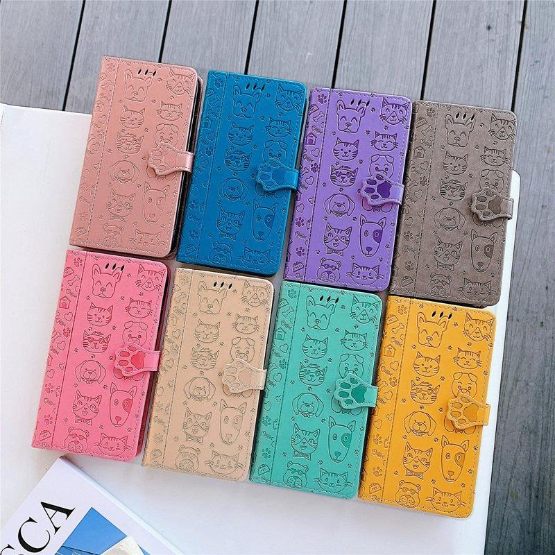 For Xiaomi Redmi NOTE 8T Leather Case Cat Dog Embossed Flip Wallet Cover 5