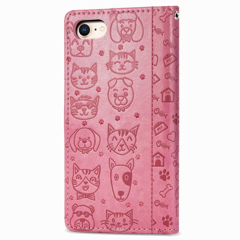 For Apple Iphone SE 2020 Leather Case Cat Dog Embossed Flip Wallet Cover 2