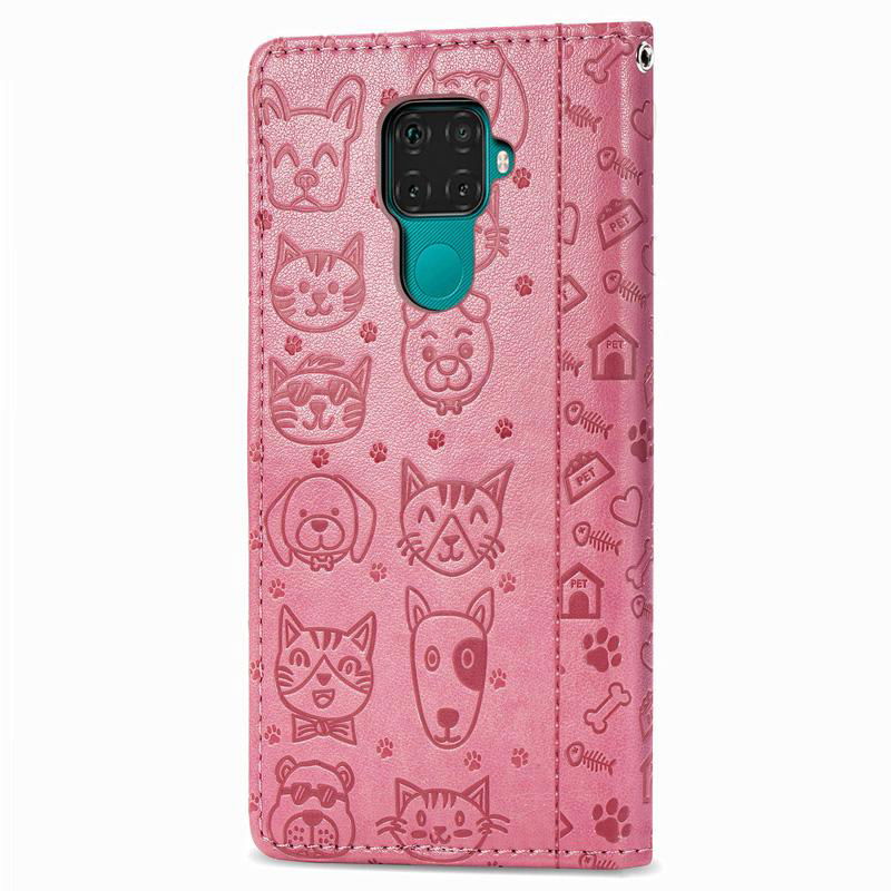 For Huawei Mate 30 Lite Leather Case Cat Dog Embossed Flip Wallet Cover 2